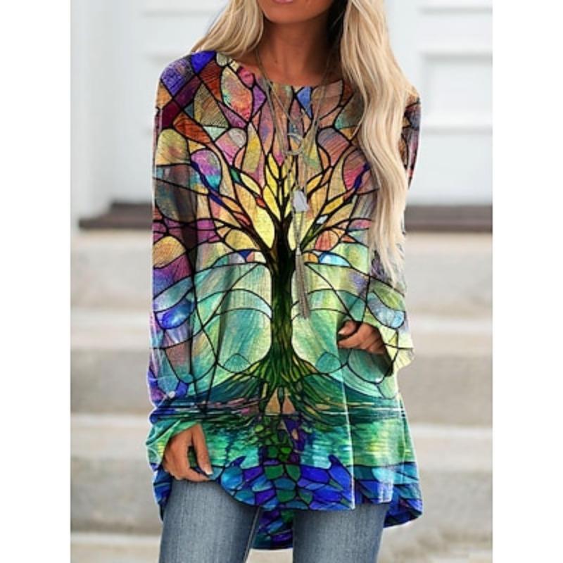 

Women s T Shirt Butterfly Fashion Long Sleeve Round Neck Long Tops Daily Weekend Print Pink Purple Spring & Fall 2XL