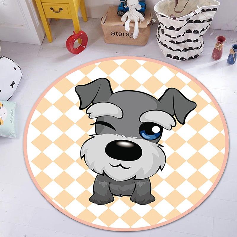 Cartoon Dog Round Carpet Living Room Circle Floor Mat Non Slip Bedroom Bathroom Doormat Washable Home Hallway Area Decor Rug