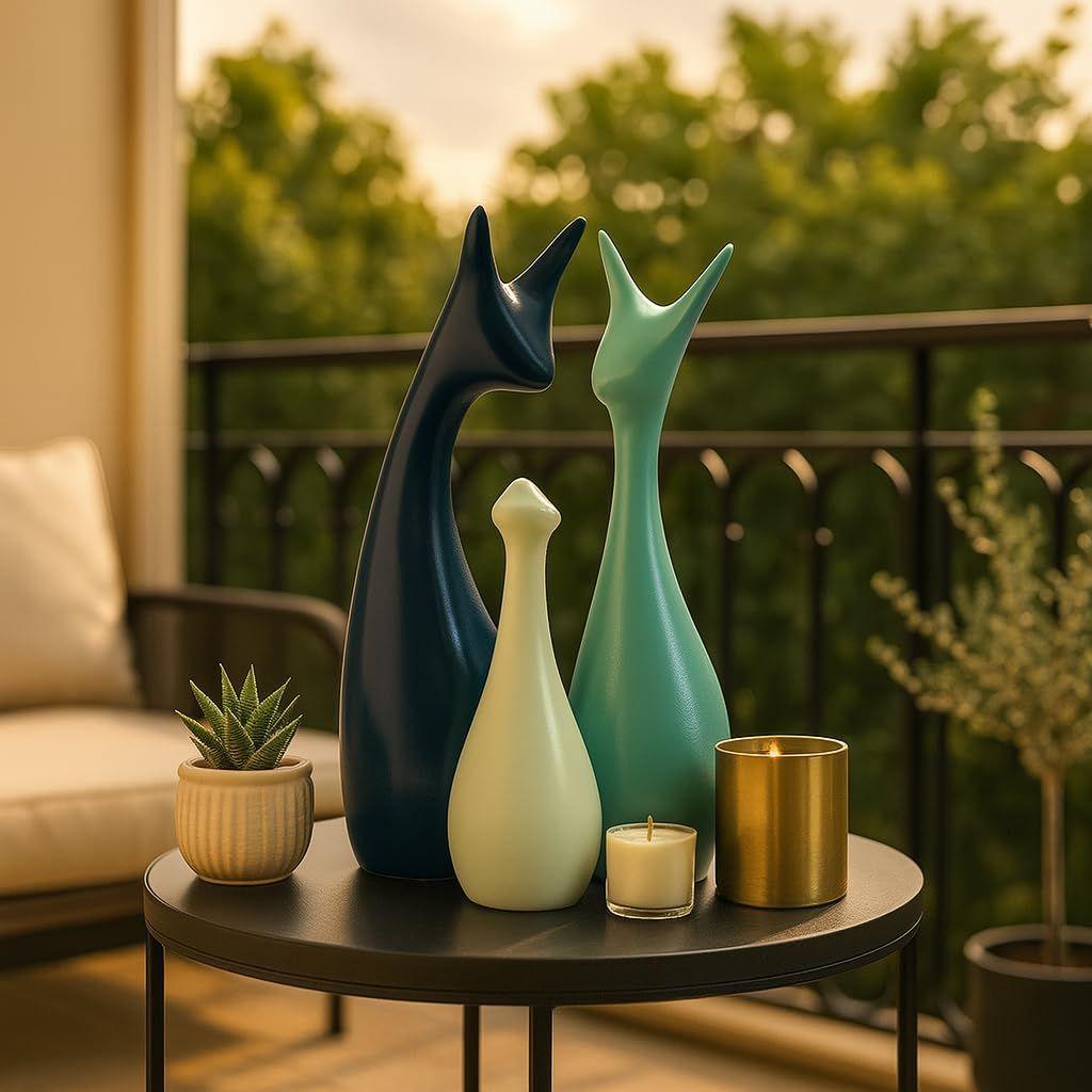 Home Decor Lucky Deer Family Statue Ceramic Figures - (Set of 3, Navy Blue, Lemon and Light Green)