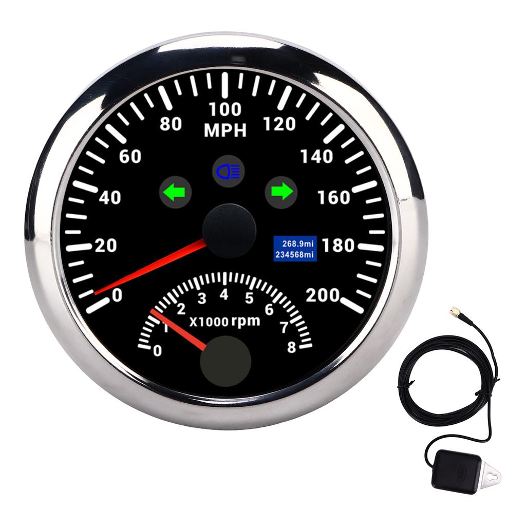 85mm 0‑200MPH GPS Speedometer 0‑8000rpm Tachometer Gauge Overspeed Alarm LCD Red Backlight for Car BoatBlack