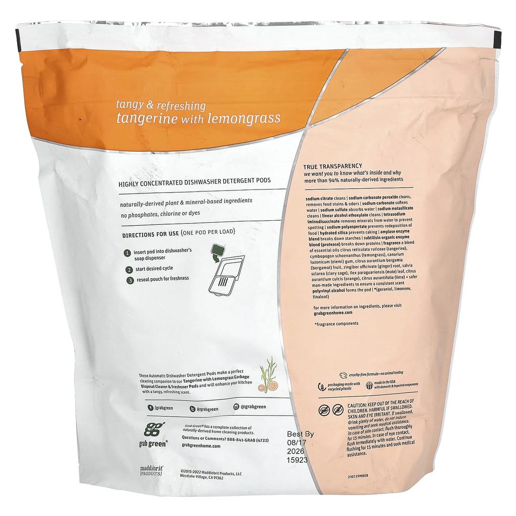 Automatic Dishwasher Detergent, Tangerine with Lemongrass, 132 Count, 5 lbs, 4 oz (2376G)