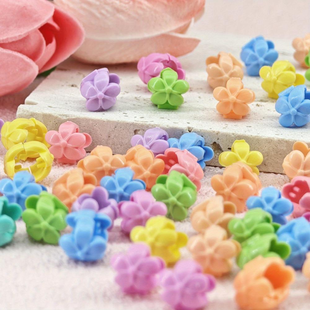 100pcs Colorful Plastic Hair Claw Clips Bohemian Flower Hair Beads with Cut-Out Design Braids Locs Buns Summer Hair Accessories