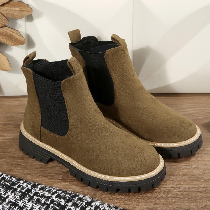 Booties Women's 2025 Autumn and Winter New Round Toe Platform British Wind Versatile Chimney Boots