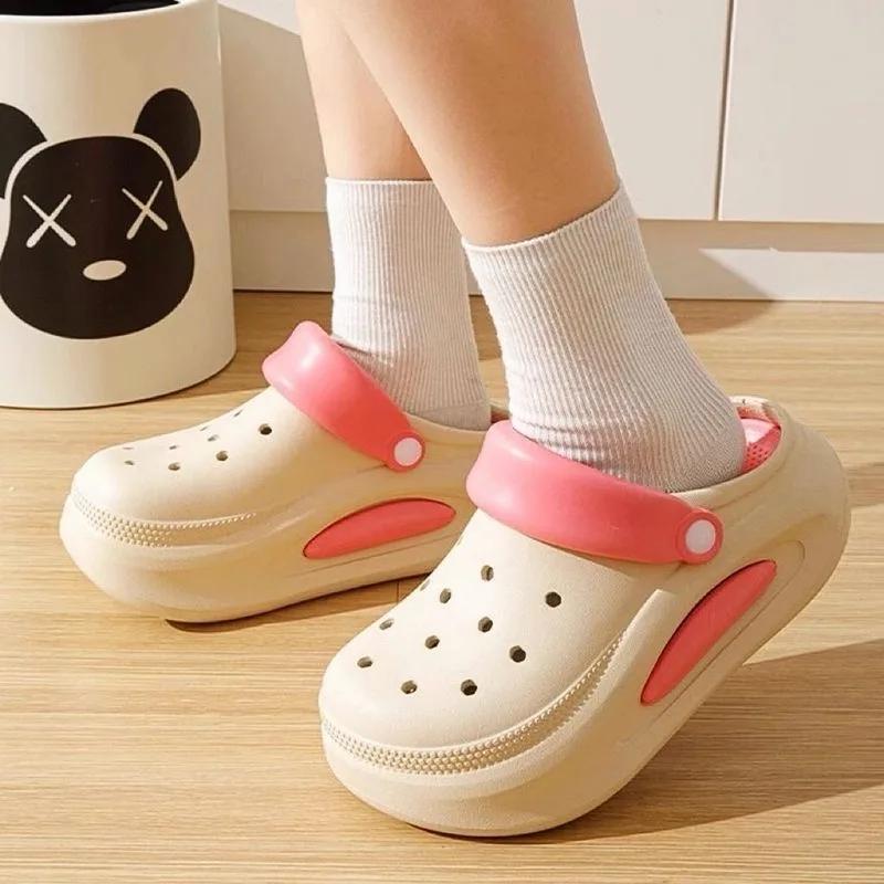 Fashion 2025 Summer New Women’s Lightweight EVA Slip on Sandals Hollow Round Toe Platform Breathable Slippers for Beach Casual Slippers