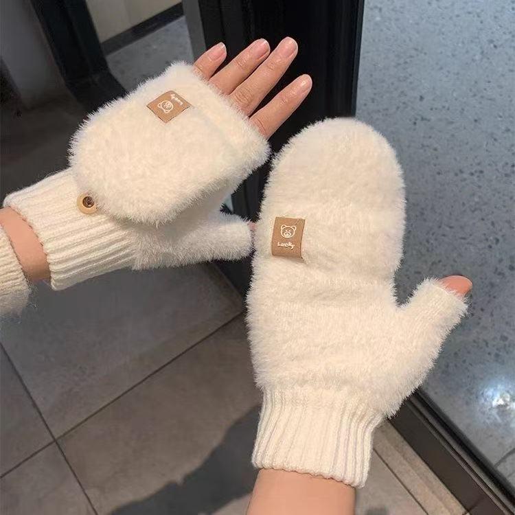 Women's Winter Thickened Half-Finger Flip Gloves – Warm Knitted Cycling & Typing Gloves