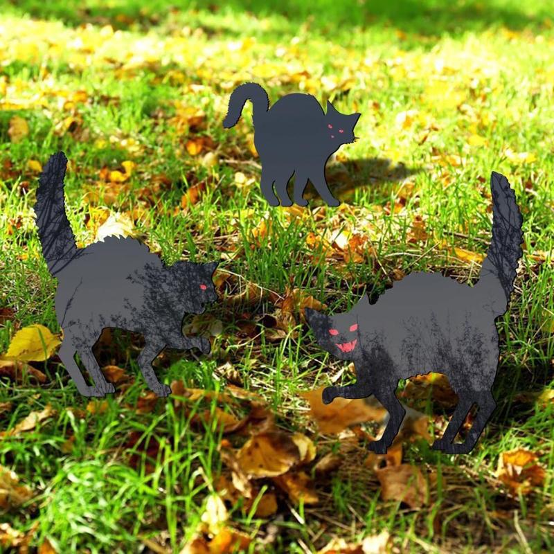 Black for Cat Silhouette Stake Set of 3 Lawn Yard Halloween Horror for Cat Statue Garden Patio Acrylic Stakes Outdoor Ar