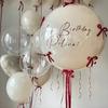 Sand white bobo balloon set with red ribbon bow decoration for birthday, wedding, shower, proposal, anniversary decoration