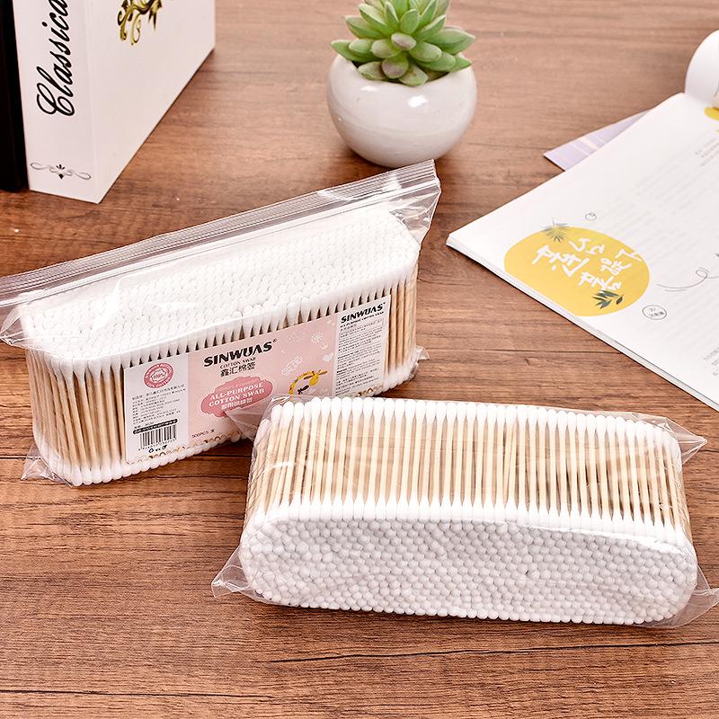 500 Wooden Double-Headed Cotton Swabs: Ideal for Ear Cleaning, Makeup Removal, and Precision Tasks.