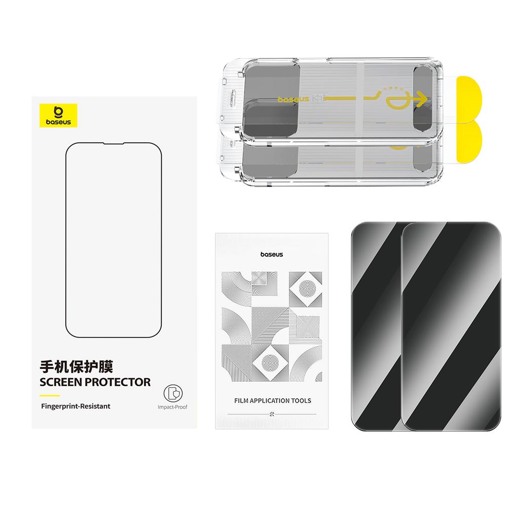 BASEUS 2Pcs For iPhone 16 Pro Max Screen Protector Anti Spy Tempered Glass Film with Dust Filter (No Edge Version)