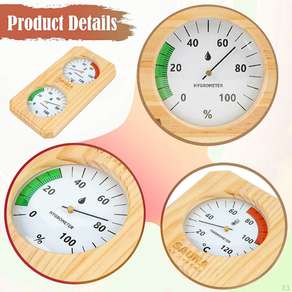 2-in-1 Hygrometer/hygrothermograph for Sauna, Wall-mounted, Wooden, Easy Installation. Temperature