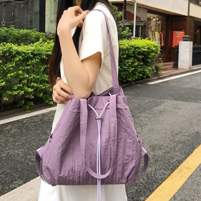 Drawstring bundle nylon bucket bag large-capacity bag women's new solid color high-end casual shoulder messenger bag