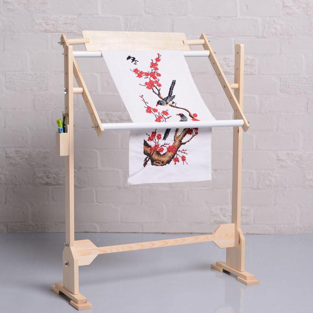 Adjustable Wooden Embroidery Hoop Stand for Cross-Stitch Crafting