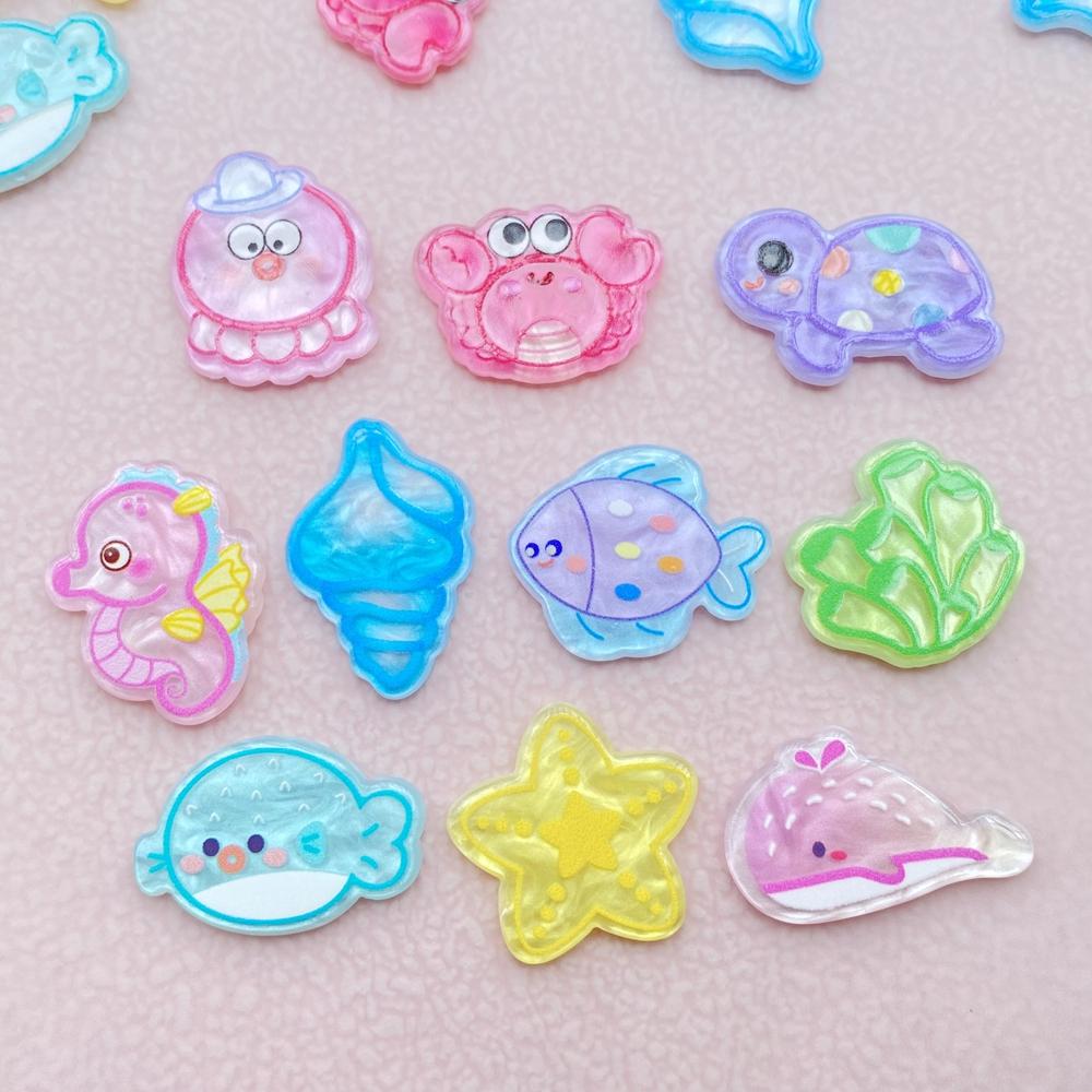 10Pcs New Cartoon Acrylic Crabs, Seahorses, Starfish Series Flat Back Cabochons Scrapbooking DIY Jewelry Craft Decoration