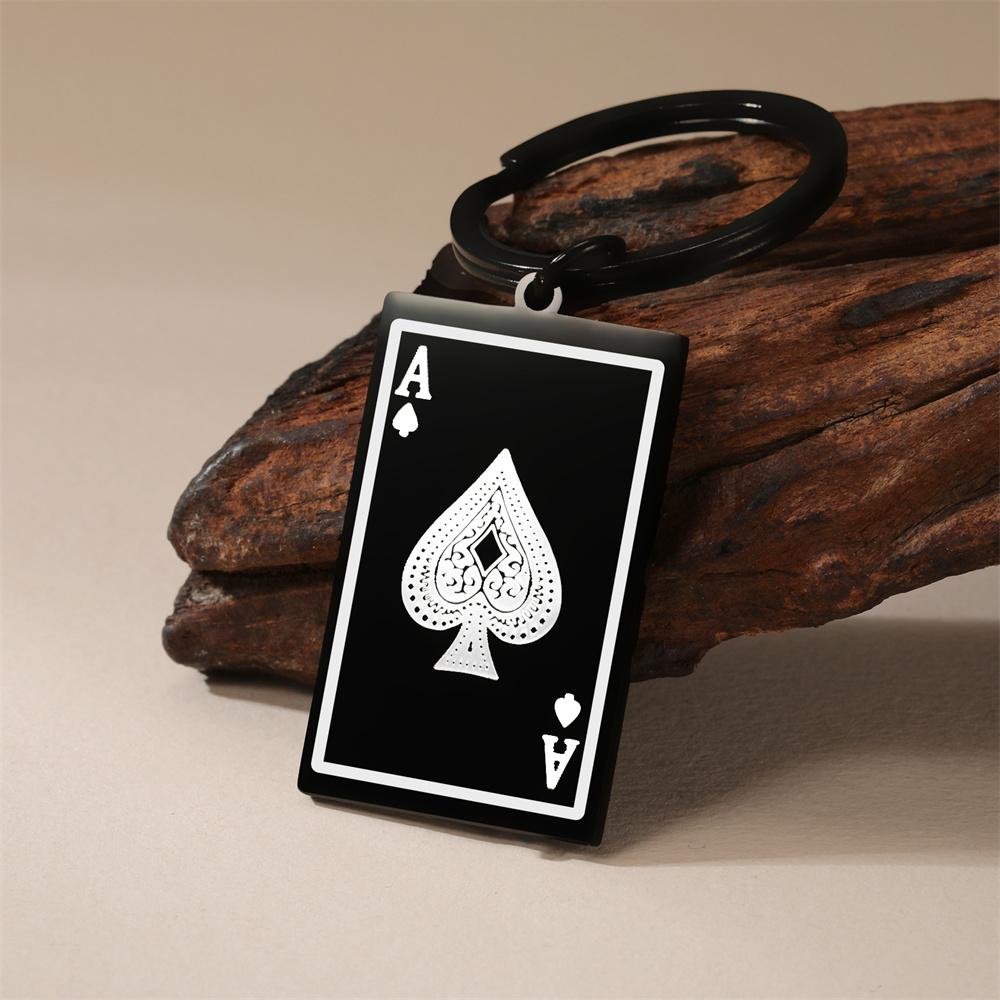 EUEAVAN Punk Lucky Ace of Spades Keychain Stainless Steel Square Poker A Card Pendant Keyring Good Fortune Hip-hop Jewelry Gifts
