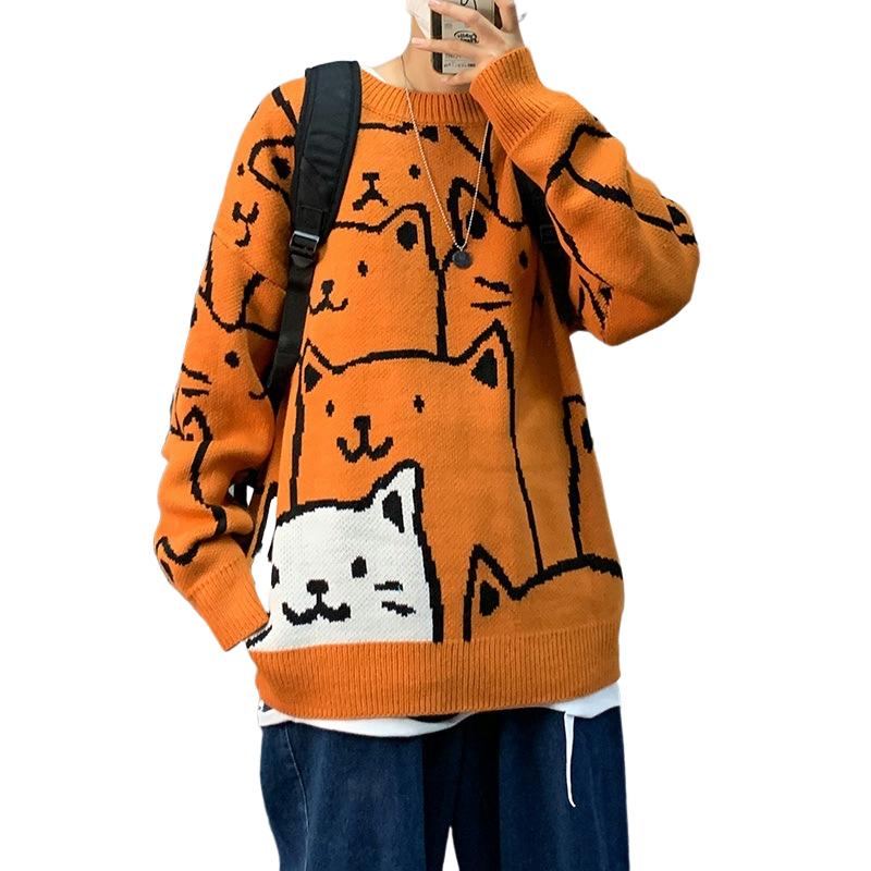 

Новый осенне-зимний модный свободный свитер, повседневный свитер с героями мультфильмов, корейский стиль, ленивый стиль, индивидуальный универсальный свитер для мужчин M оранжевый