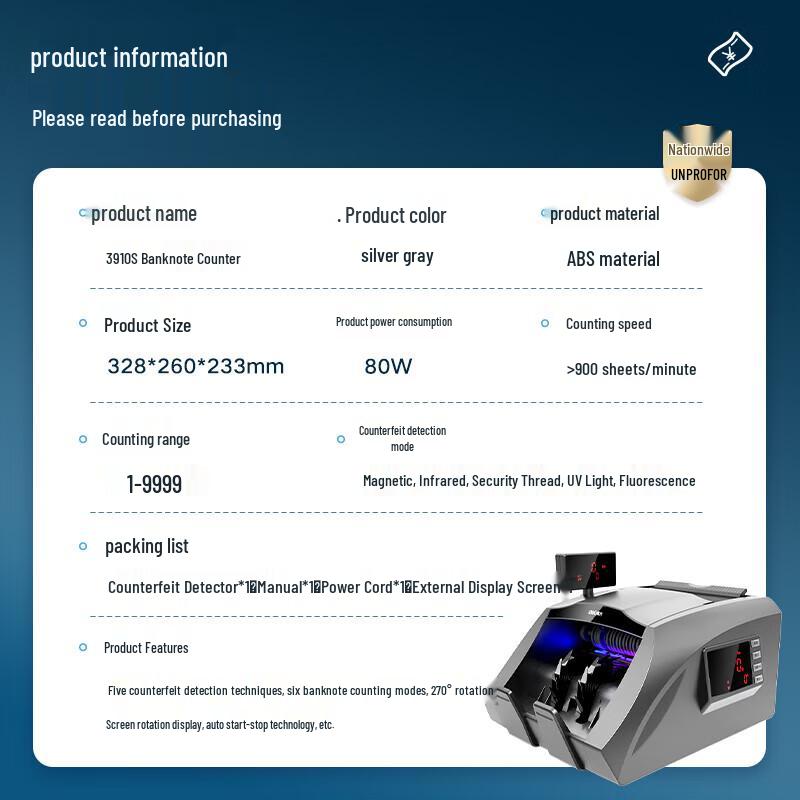Deli 3910S Portable Banknote Counter with Counterfeit Detection