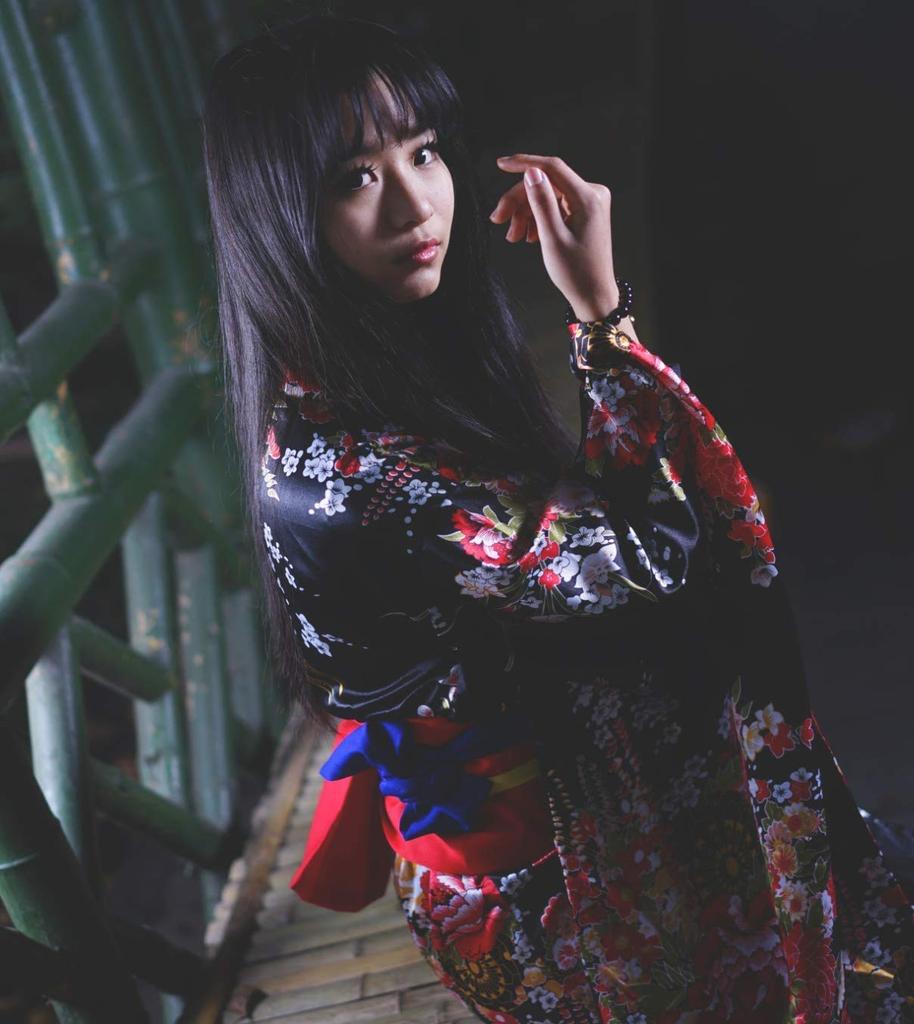 Japanese Hell Girl Long Floral Black [Lady Lazy] Clothes, Cosplay, Yukata, Pattern, Furisode, (S)