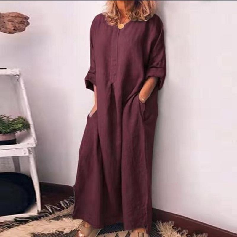 Women's cotton and linen loose dress