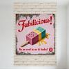Vintage 'Fabilicious!' Ice Pop Metal Tin Sign Distressed Pink Wall Decor for Café Home Bar Man Cave, Retro Popsicle Ad Art