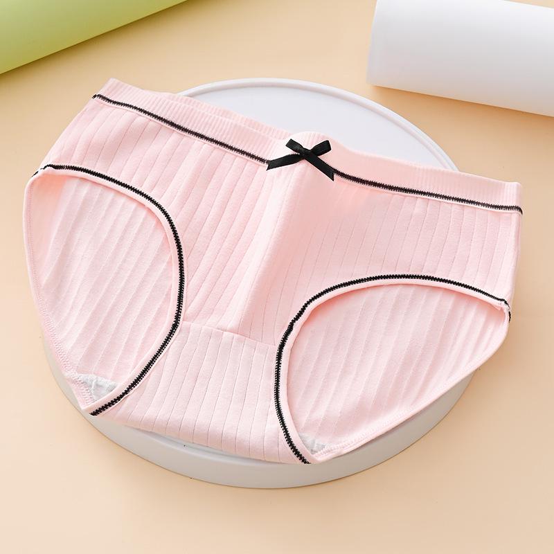 Girls' Korean Style Mid-Waist Ribbed Triangle Panties - Soft & Breathable