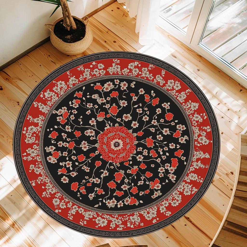 Cherry Blossom Round Rug Room Floor Mats Non-Slip Living Room Rugs Washable Carpet for Home Decor Mat