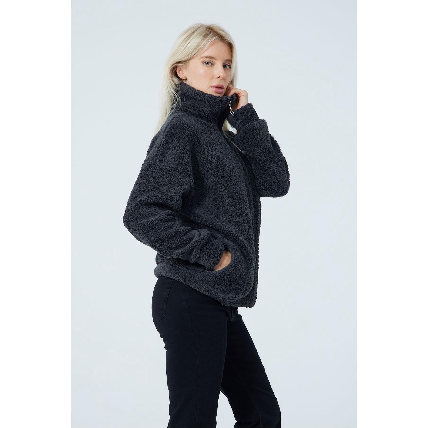 

Smoked Gray Plush Zippered High Collar Fleece Jacket Cardigan 42-44 серый