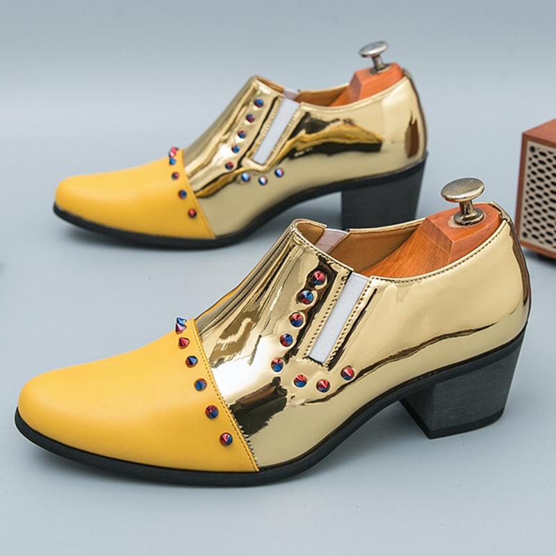 Modă Modă Bărbați Aur Cu Vârf Punk Nit Piele Pantofi cu Înălțime Mărită Bărbați Performanță Rochie de Nuntă Bal de Absolvire Încălțăminte