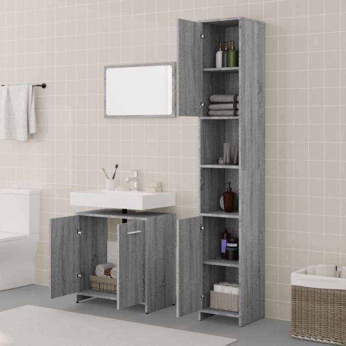 3152717 vidaXL Ensemble de meubles de salle de bain 3 pcs Sonoma gris