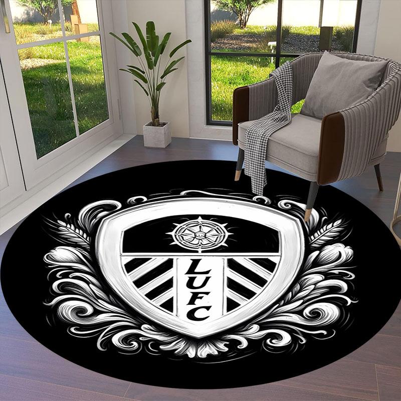 Leeds United Fußballclub Runder Teppich, Teppich für Wohnzimmer Schlafzimmer Sofa Spielzimmer Dekor, Rutschfeste Bodenmatte