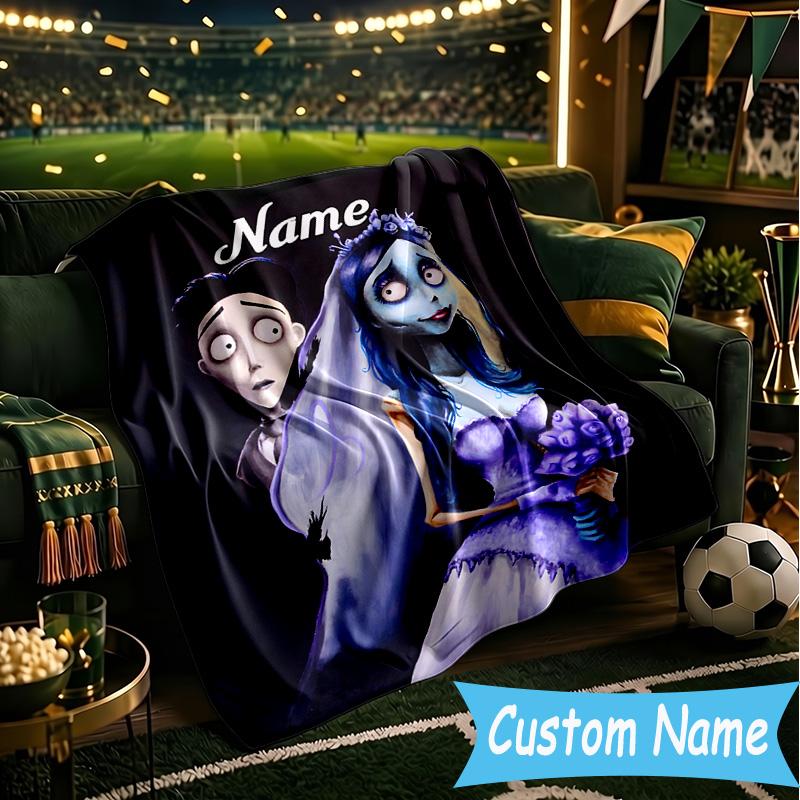1PC Custom Name Corpse Bride Art Throws Blanket Flannel Blankets for Couch Bed Gifts for Men Women Travel Picnic Christmas Fan Gifts