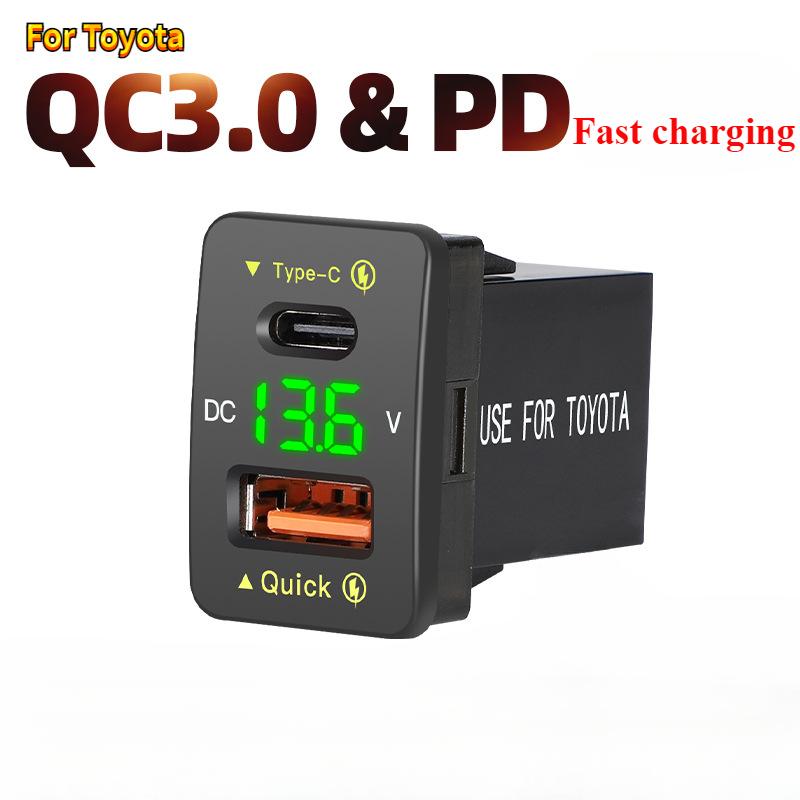QC PD 3.0 USB Car Charger Auto Mobile Phone Charger Adapter Fast Charging LED Voltage Display for Toyota Series
