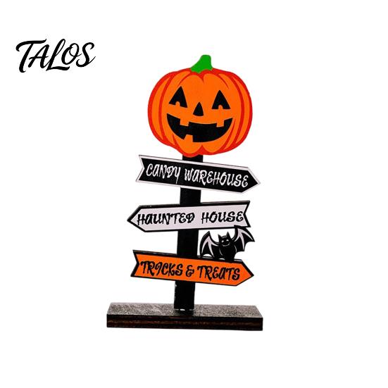 Small Desktop Ornaments Wooden Halloween Sign Decoration, DIY Ghost Pumpkin Bat Tabletop Ornament with Atmosphere Props Spooky Slogans, Rustic