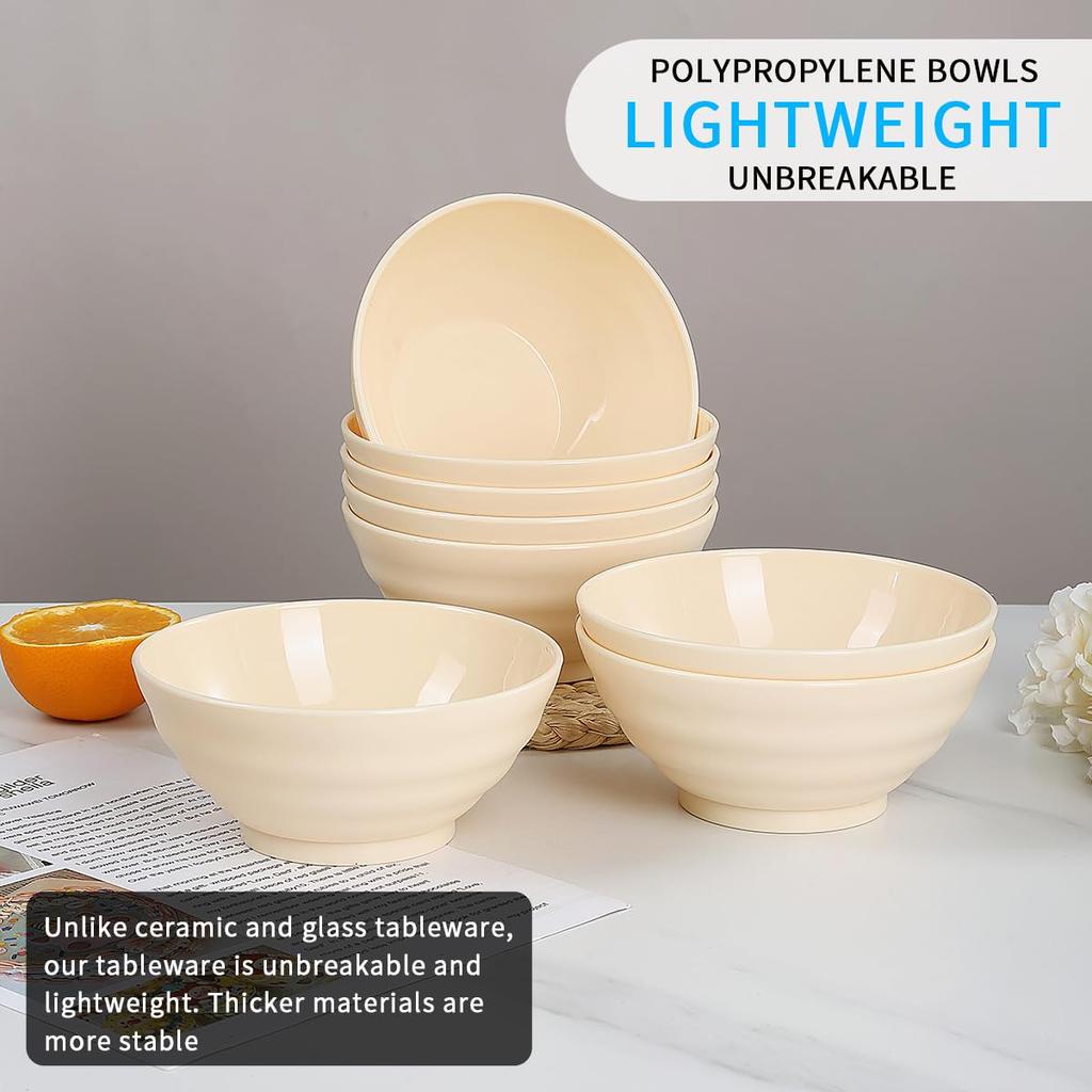 Evanda Bowls, Set of 8, Cheese White, Approx. 750ml Capacity, Unbreakable Dishes and Bowls, PP Plastic, Polypropylene, Perfect for Cereal, Salad,