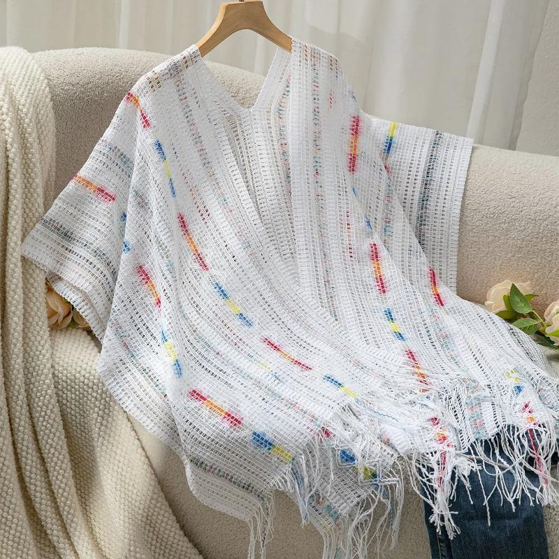 

Женский летний тонкий свободный плащ с кисточками для женщин с универсальной защитой от солнца, полый плащ Onesize белый