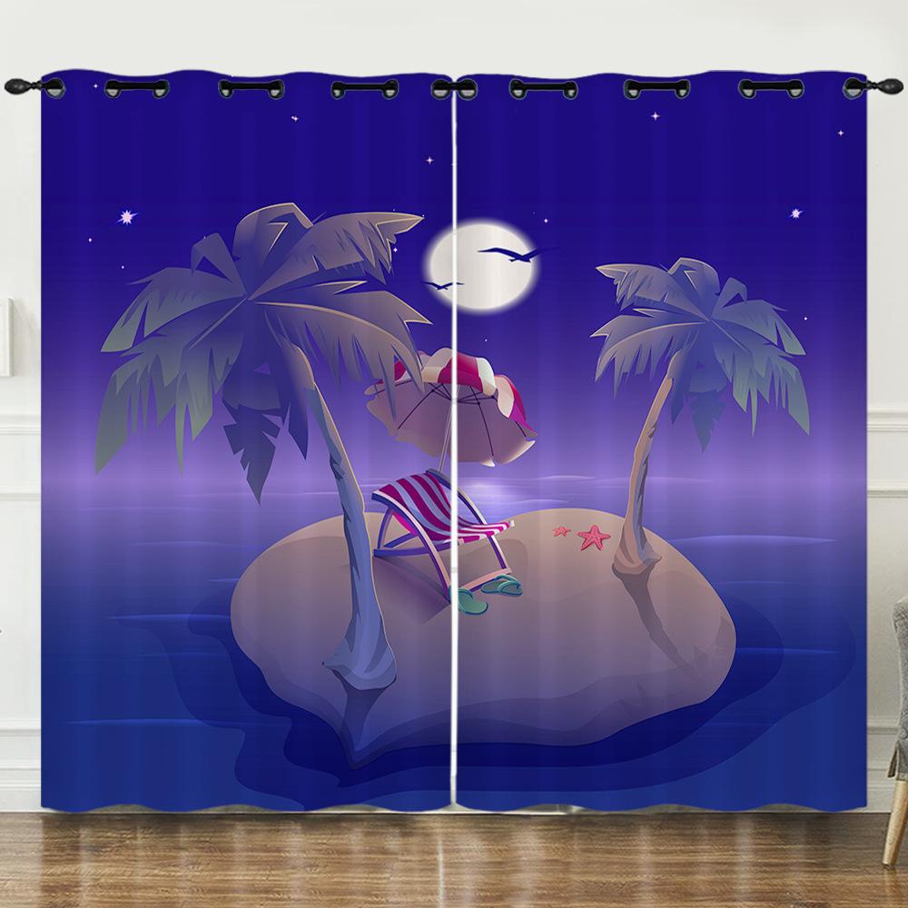 Zasłony Ocean Plaża Wakacje Ilustracja 3D Cyfrowy Druk Zasłona zaciemniająca Przelotki