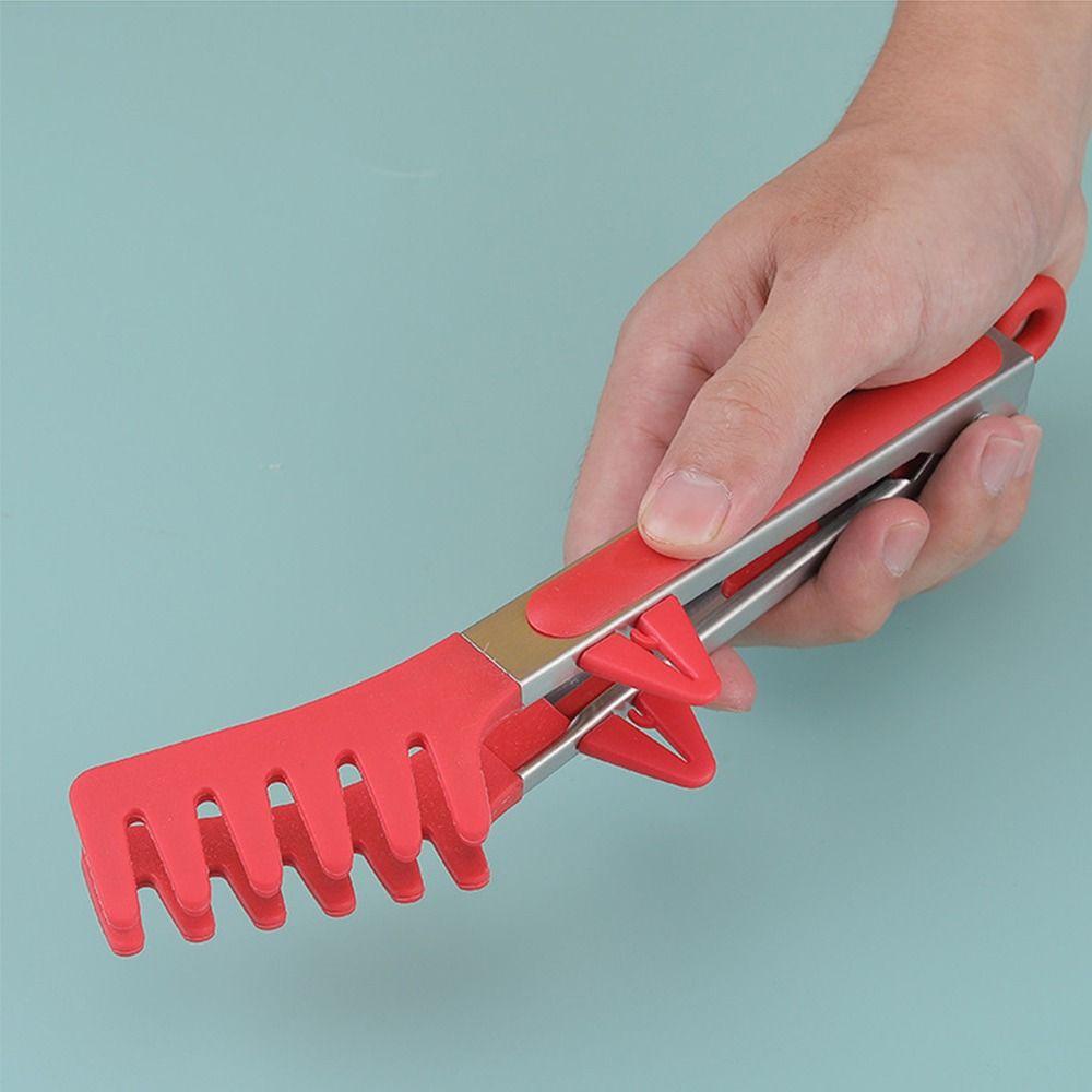 Stainless Steel Pasta Clips Silicone Non-Stick Coating Grill Clamp with Bracket Durable Cooking Serving Tongs Salad Tools