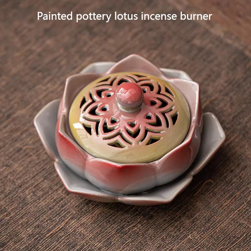 

Colorful Ceramic Lotus Incense Burner/Temple Worship Buddha Tea Room Study Household Indoor Air Purification Decoration Products