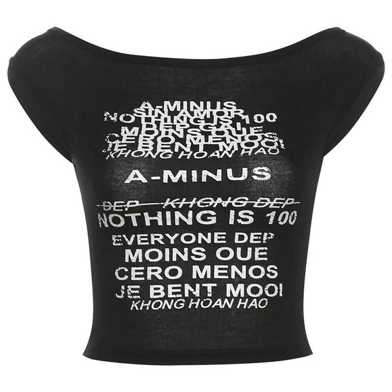 

Summer new women s clothing fashion Spice girl personality versatile letter printing perspective short navel top S чёрный