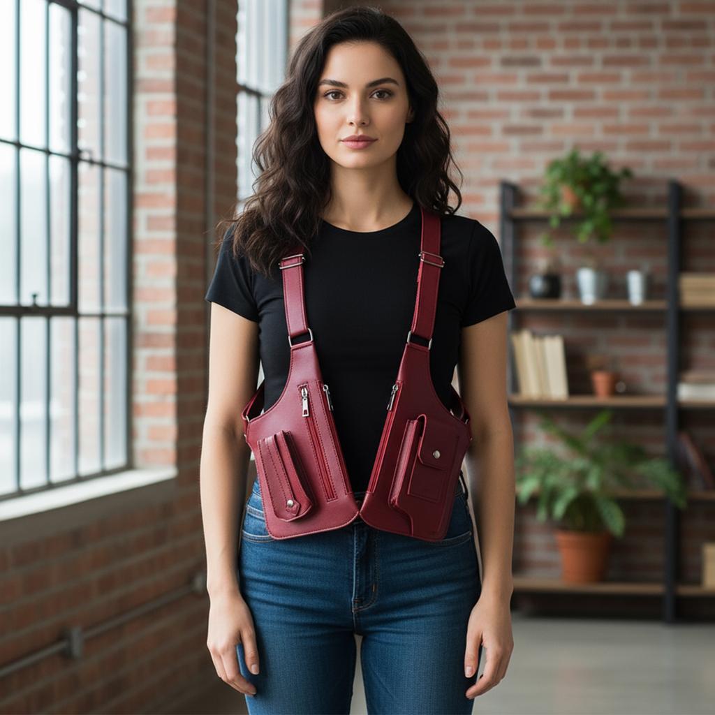 Luxury Design Men's Tactical Vest Chest Bag PU Leather Double Shoulder Armpit Bag Anti Theft Phone Pouch Underarm Back Pack Bags