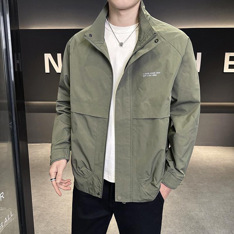 Men'S Jacket Spring New Stand-Up Collar Fashion Versatile Tooling Top Loose Casual Fashion Men'S Coat
