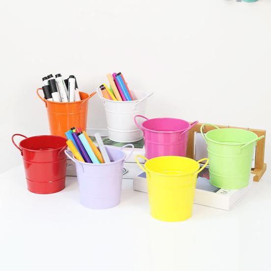 Huaqianguhh Creative Iron Pen Holder, Rustic Desk Organizer for Office, Metal Pencil Cup Makeup Brushes, Small Storage Bucket Office And Home Use