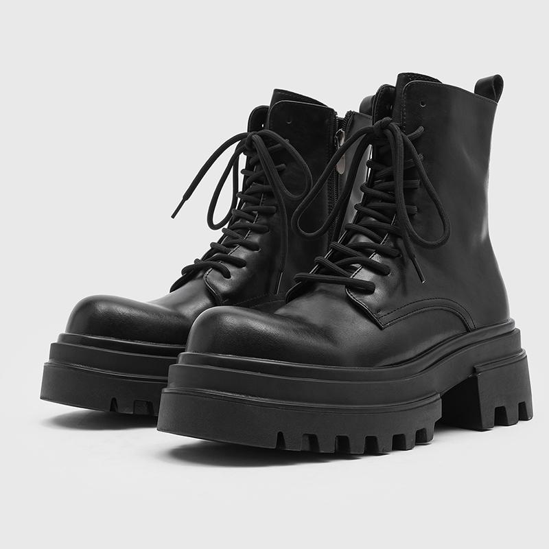 Mode Herbst- und Winter Herren Schnürstiefel mit hohem Schaft Bequeme Reißverschluss Stiefel mit Absatz Dicksohlige Anti-Rutsch Wanderstiefel