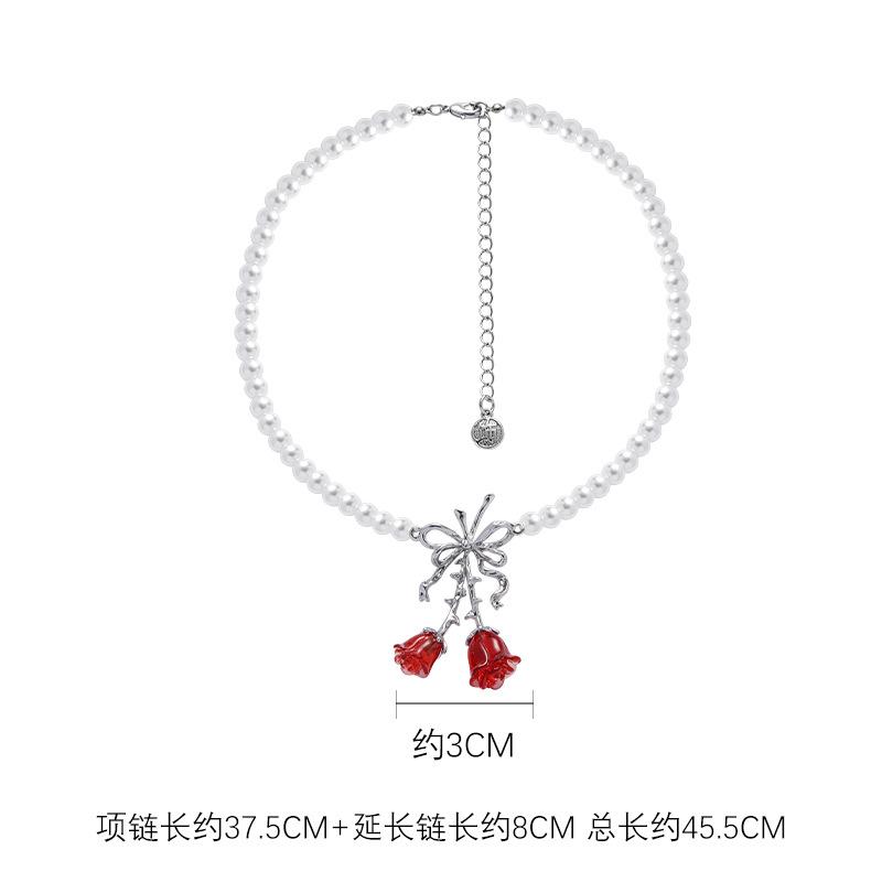 Original pearl rose necklace, sweet and cool style simple personality collarbone chain necklace jewelry wholesale