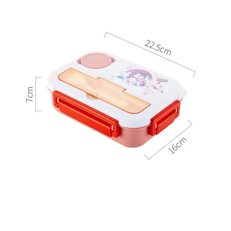 4Grid Lunch Box Outdoor Bento Box with Fork Microwave Heated Lunch Container with Sauce Box for Children Student Food Storage