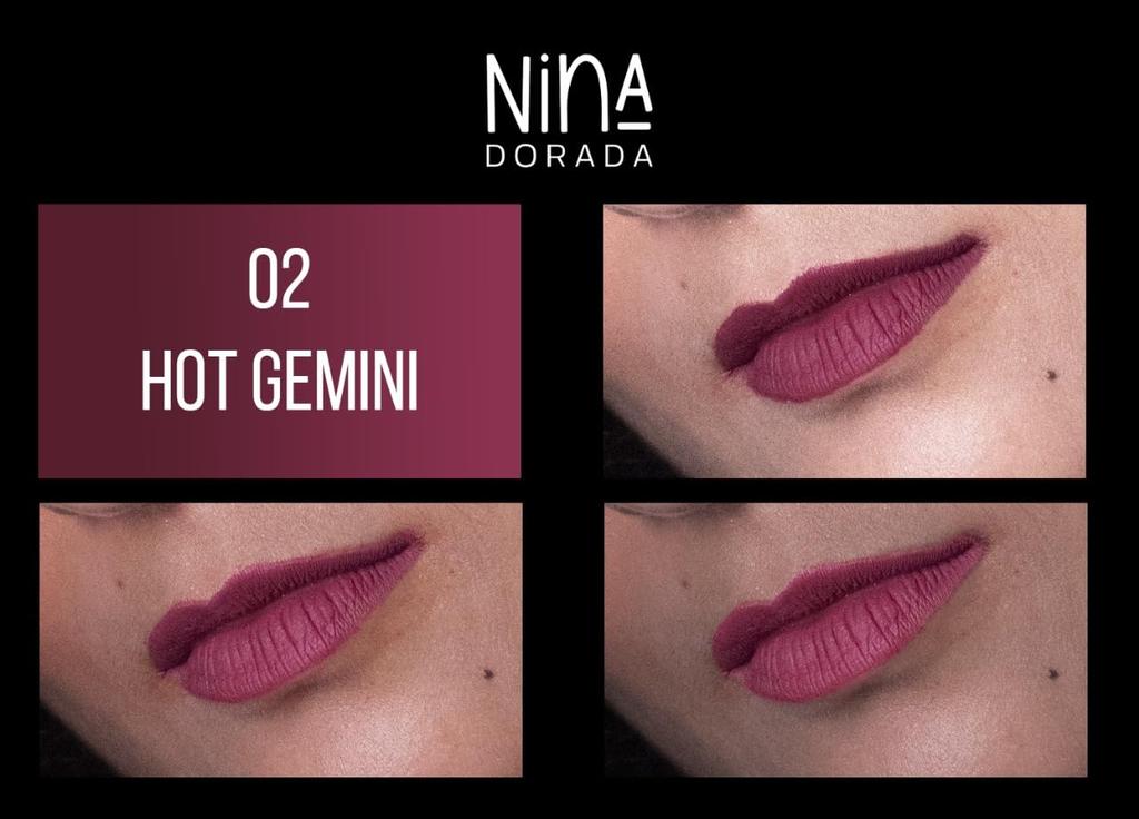Nina Dorada Hot Gemini Matte Finish Purple Liquid Lipstick | Long Lasting, Waterproof | Smudgeproof Formula with Shea Butter & Jojoba Oil | Cruelty