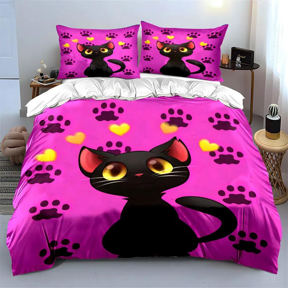 "Cartoon Cat Themed Gift Set" Multiple Sizes Kid's and Adults' Bedroom Exquisite 3PC Bedding Set Gift