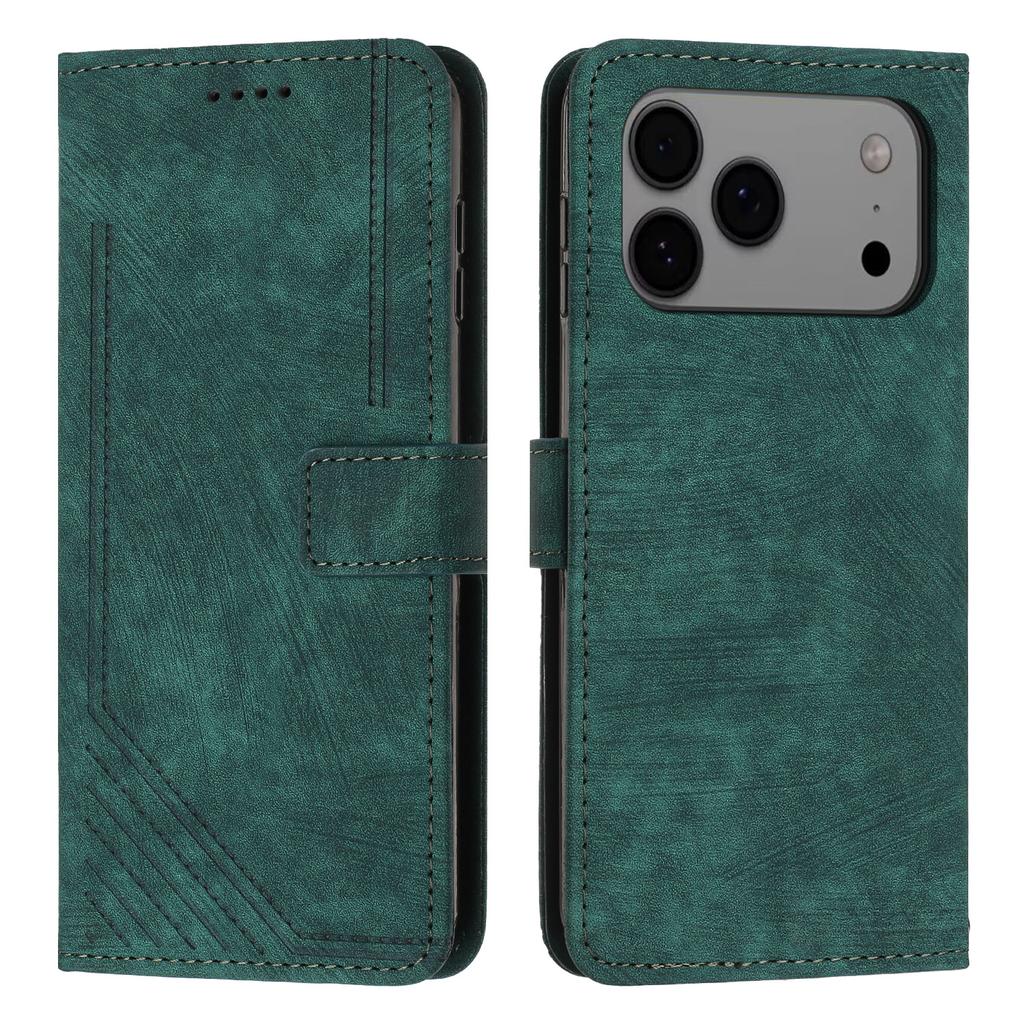For iPhone 17 Pro Max Stand Case Imprinted Lines Leather Phone Cover