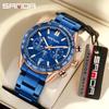 Sanda TEMU Men's Quartz Watch with Steel Band, Three-Dial, Six-Hand, Calendar, and Waterproof Features