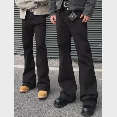 Men's Black Slim Fit High Waist Flared Jeans - American Style, Elastic, Perfect for Spring and Autumn