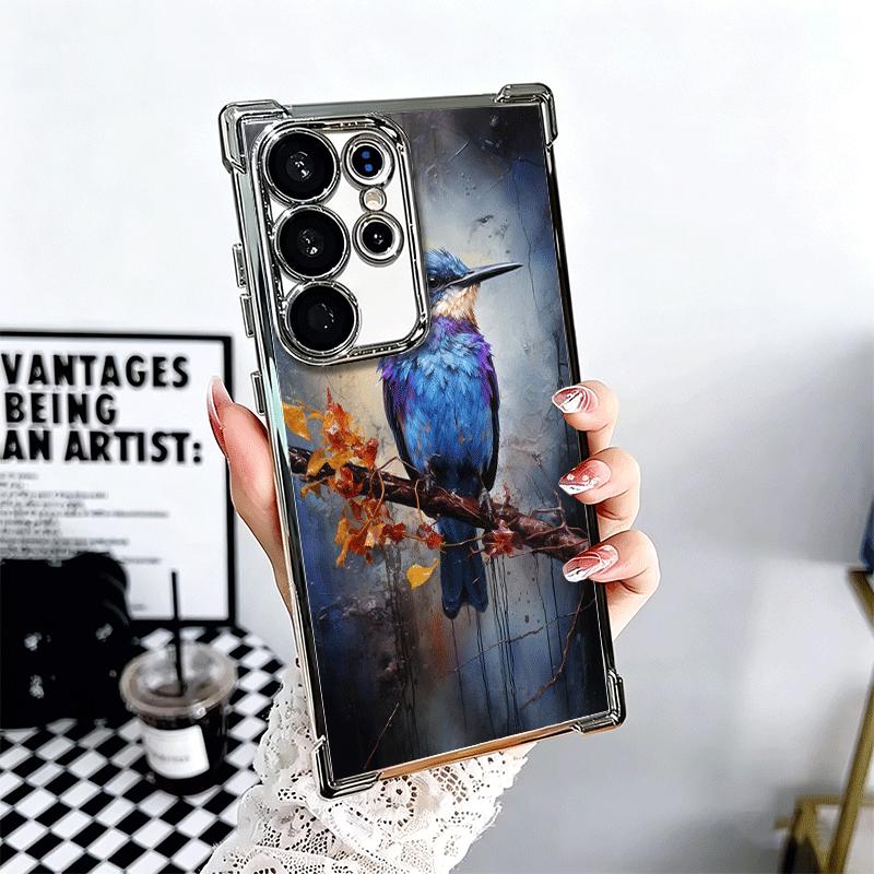 

Bird Oil Painting Style Plating Phone Case For Samsung Galaxy S24 S25 FE S26 Edge S23 Ultra S22 S21 Plus S20 Anti-Fall Airabag C Samsung S25 Edge